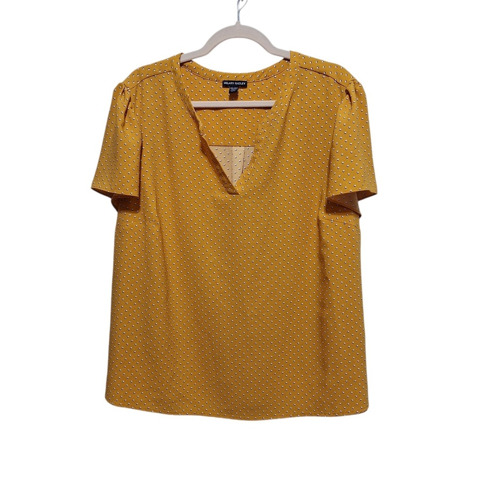 Hilary Radley Womens XXL Flutter  Sleeve V-Neck Print Mustard Yellow Shirt Top